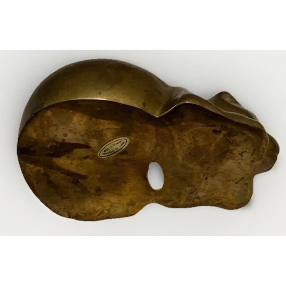 Vintage Brass Sleeping Cat Figurine Statue MCM Large 6